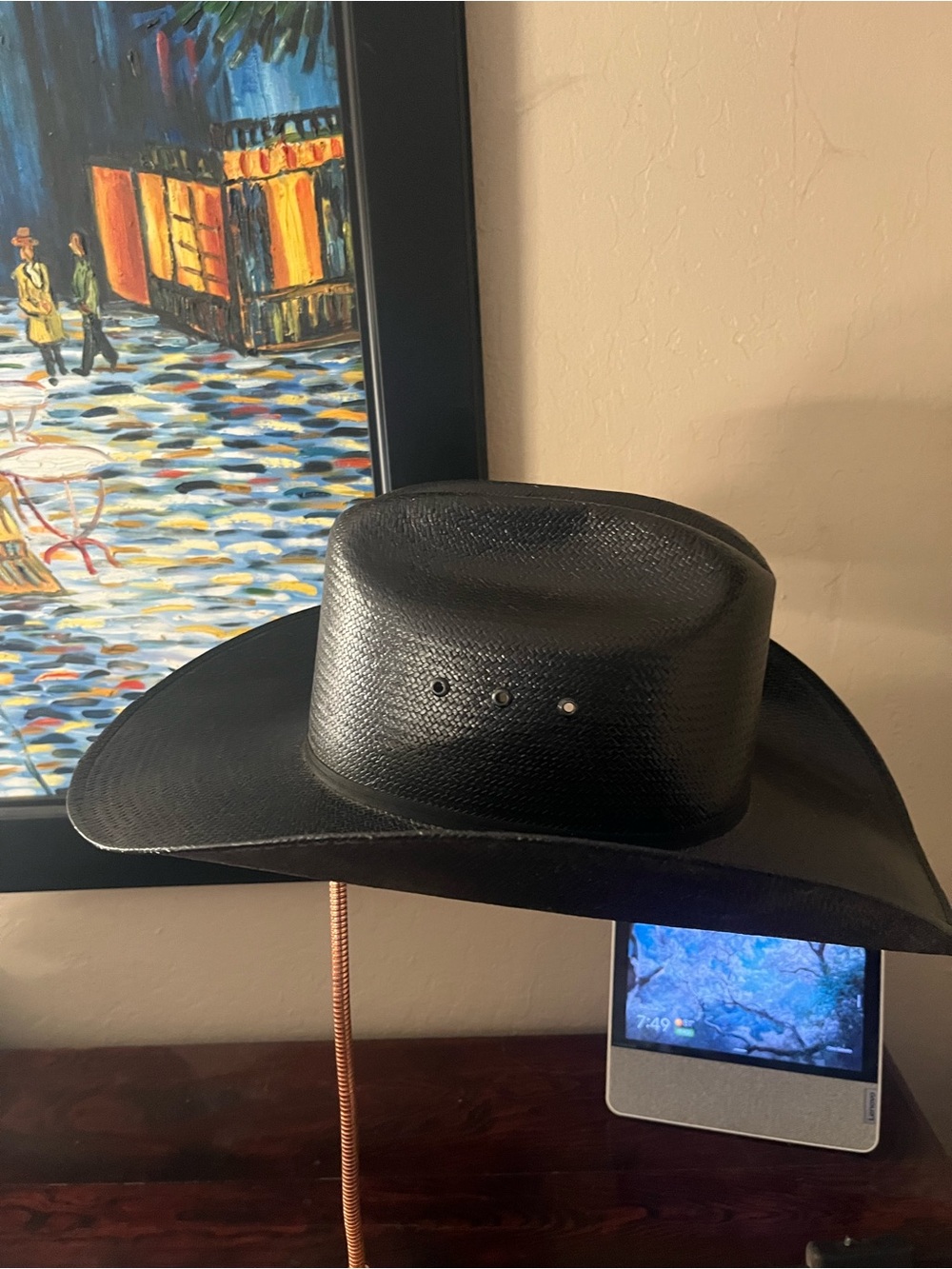 Men's Black Straw Cowboy Hat - Classic Western Style - Picture 2 of 5